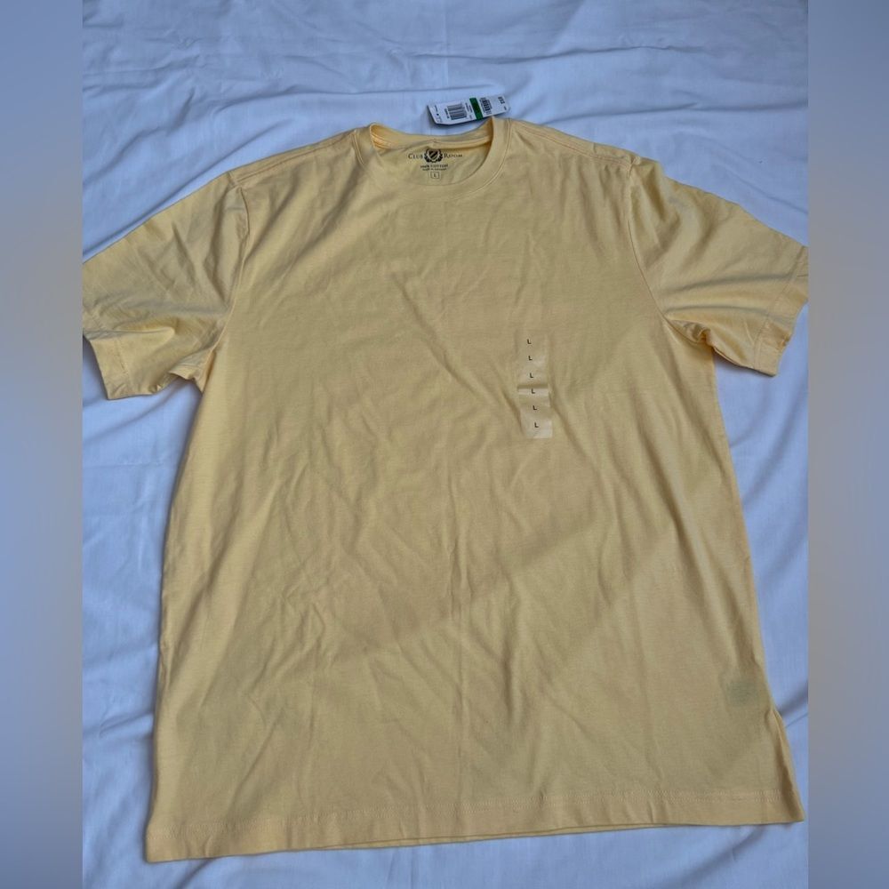 Club Room Yellow Short Sleeve Cotton T-Shirt | Solid Crewneck | Large | NWT
